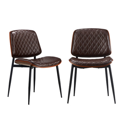 2x Dining Chairs Leather Seat Metal Legs Black/Walnut