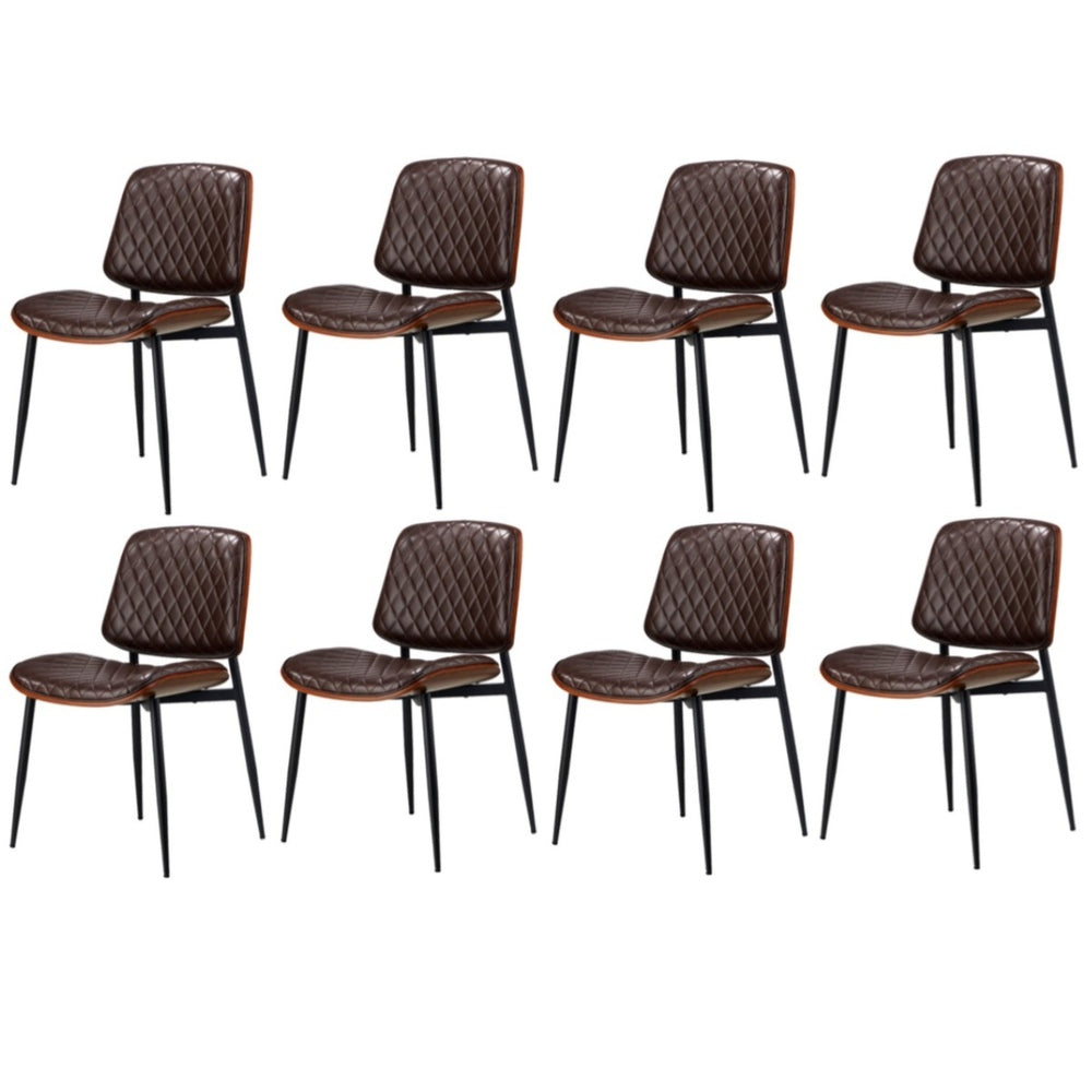 8x Dining Chairs Retro PU Leather Solid Wood Metal Leg Walnut