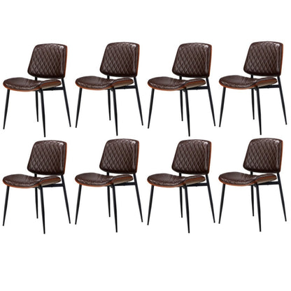 8x Dining Chairs Retro PU Leather Solid Wood Metal Leg Walnut
