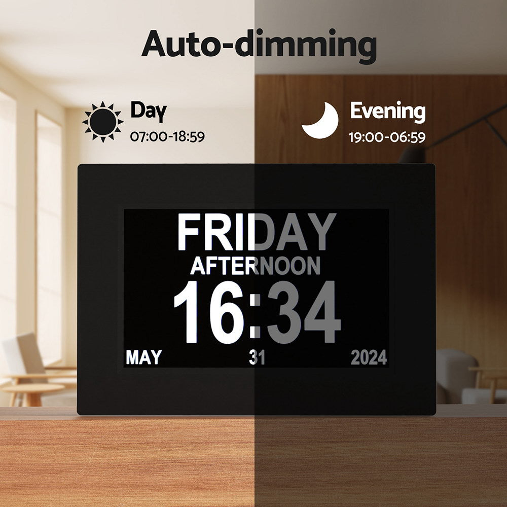 8" Digital Day Clock Calendar Alarm