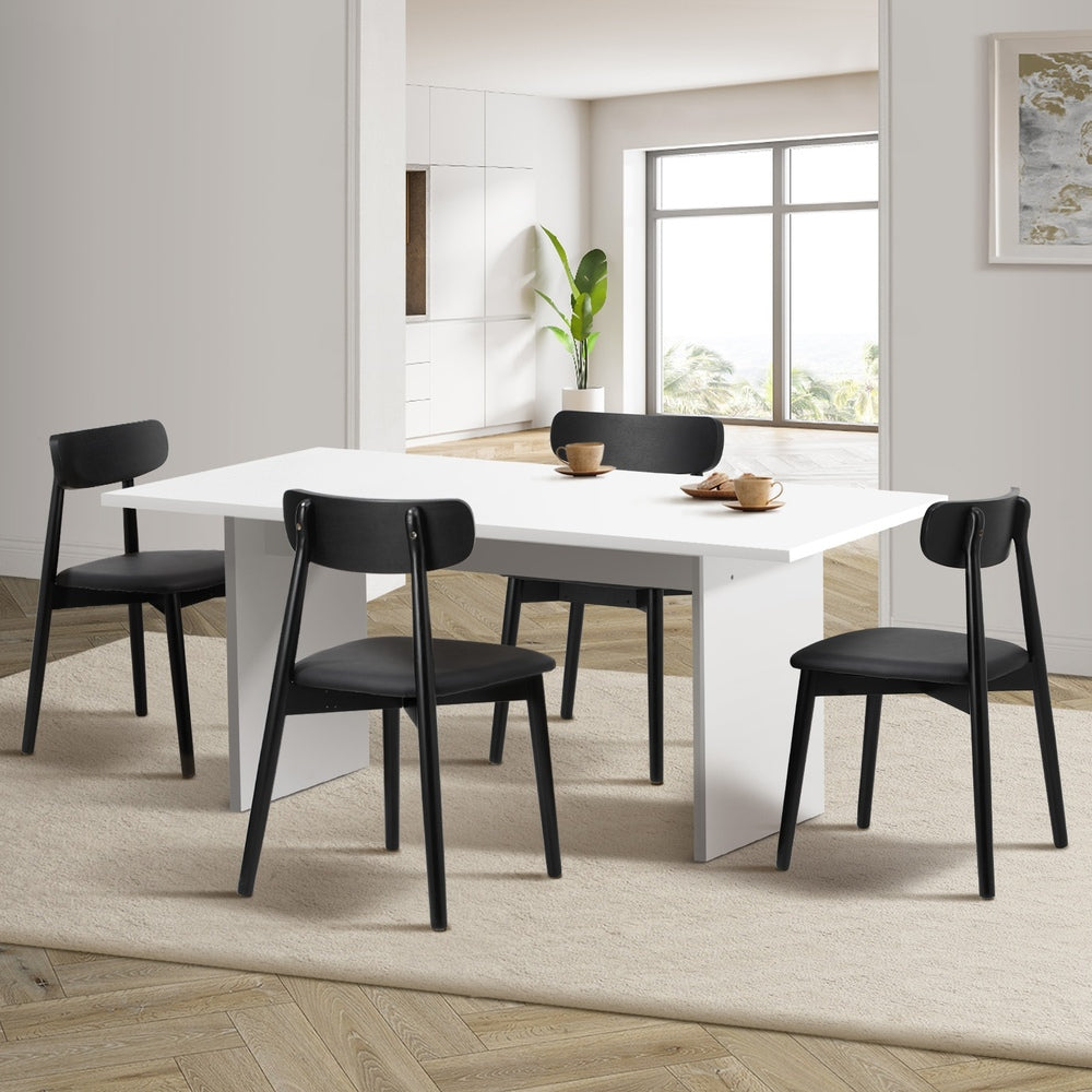 4-Seater Dining Table and Chairs Set Wooden Black Modern Kitchen Furniture