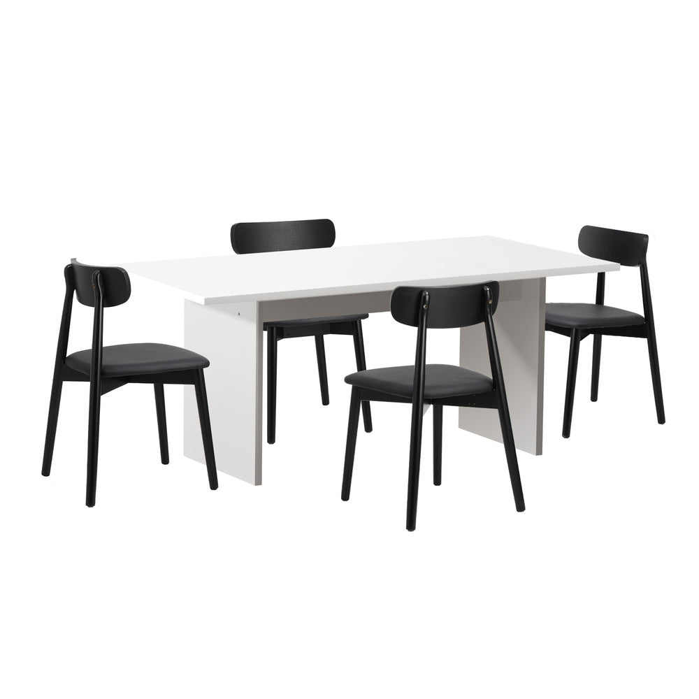 4-Seater Dining Table and Chairs Set Wooden Black Modern Kitchen Furniture