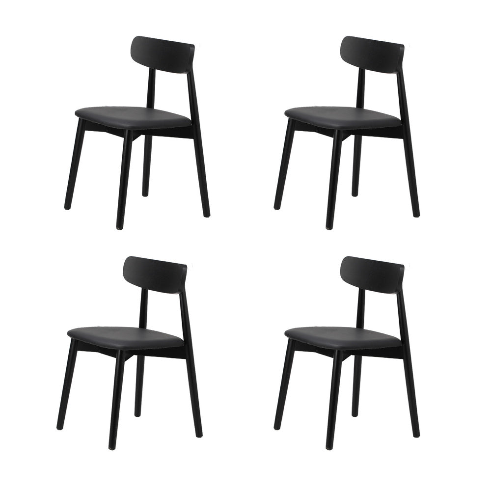 4-Seater Dining Table and Chairs Set Wooden Black Modern Kitchen Furniture