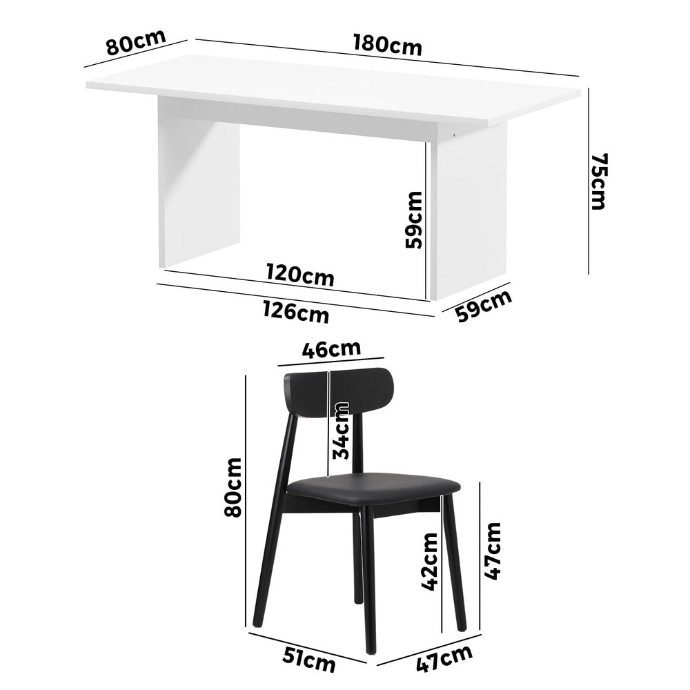 4-Seater Dining Table and Chairs Set Wooden Black Modern Kitchen Furniture
