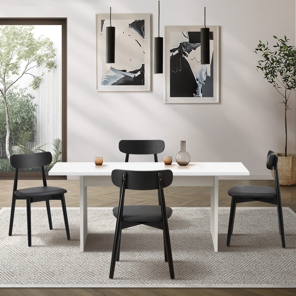 4-Seater Dining Table and Chairs Set Wooden Black Modern Kitchen Furniture