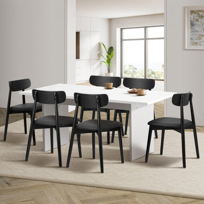 6-Seater Dining Table and Chairs Set Wooden Black & White for Kitchen or Dining Room