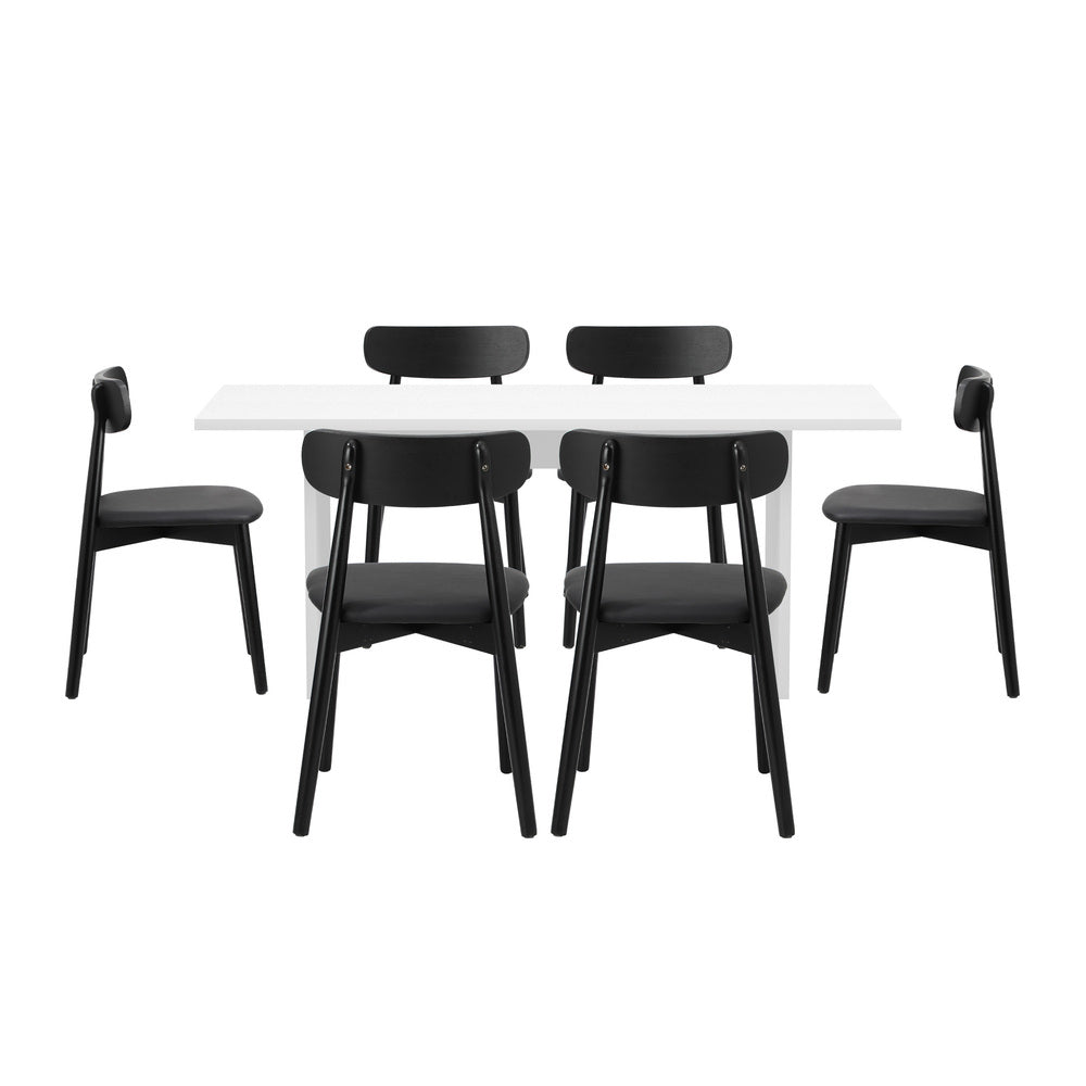 6-Seater Dining Table and Chairs Set Wooden Black & White for Kitchen or Dining Room