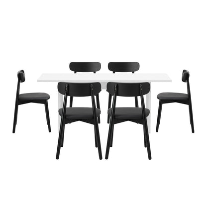 6-Seater Dining Table and Chairs Set Wooden Black & White for Kitchen or Dining Room
