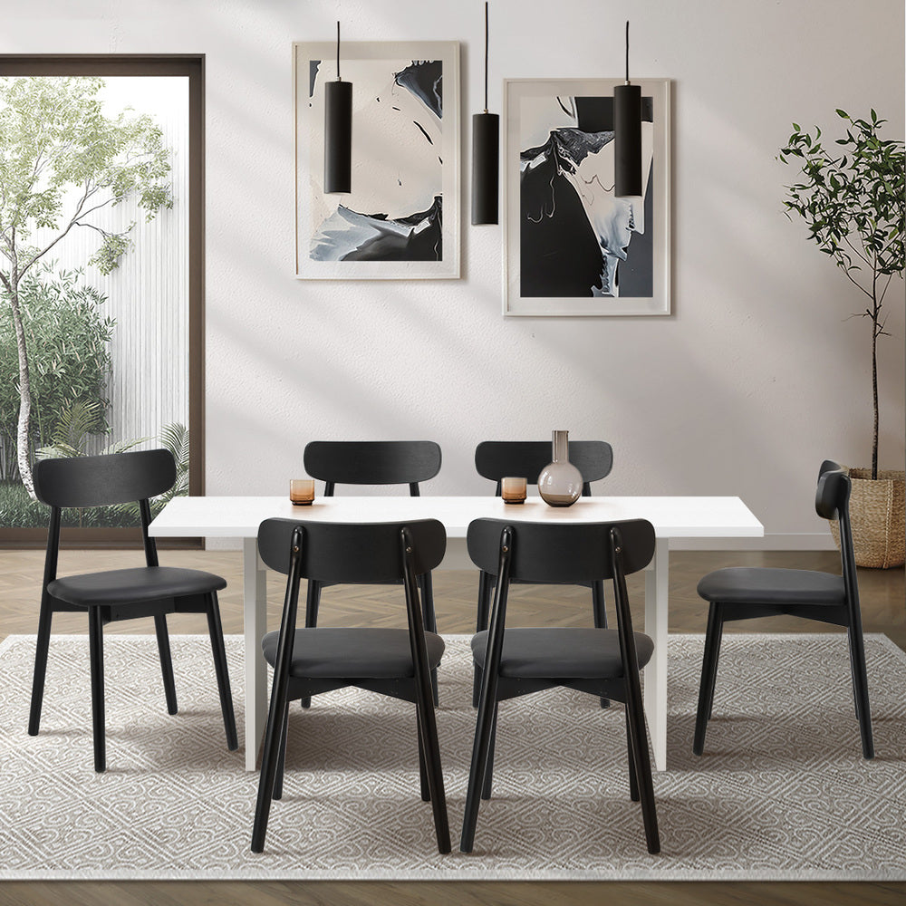 6-Seater Dining Table and Chairs Set Wooden Black & White for Kitchen or Dining Room