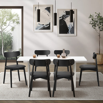 6-Seater Dining Table and Chairs Set Wooden Black & White for Kitchen or Dining Room