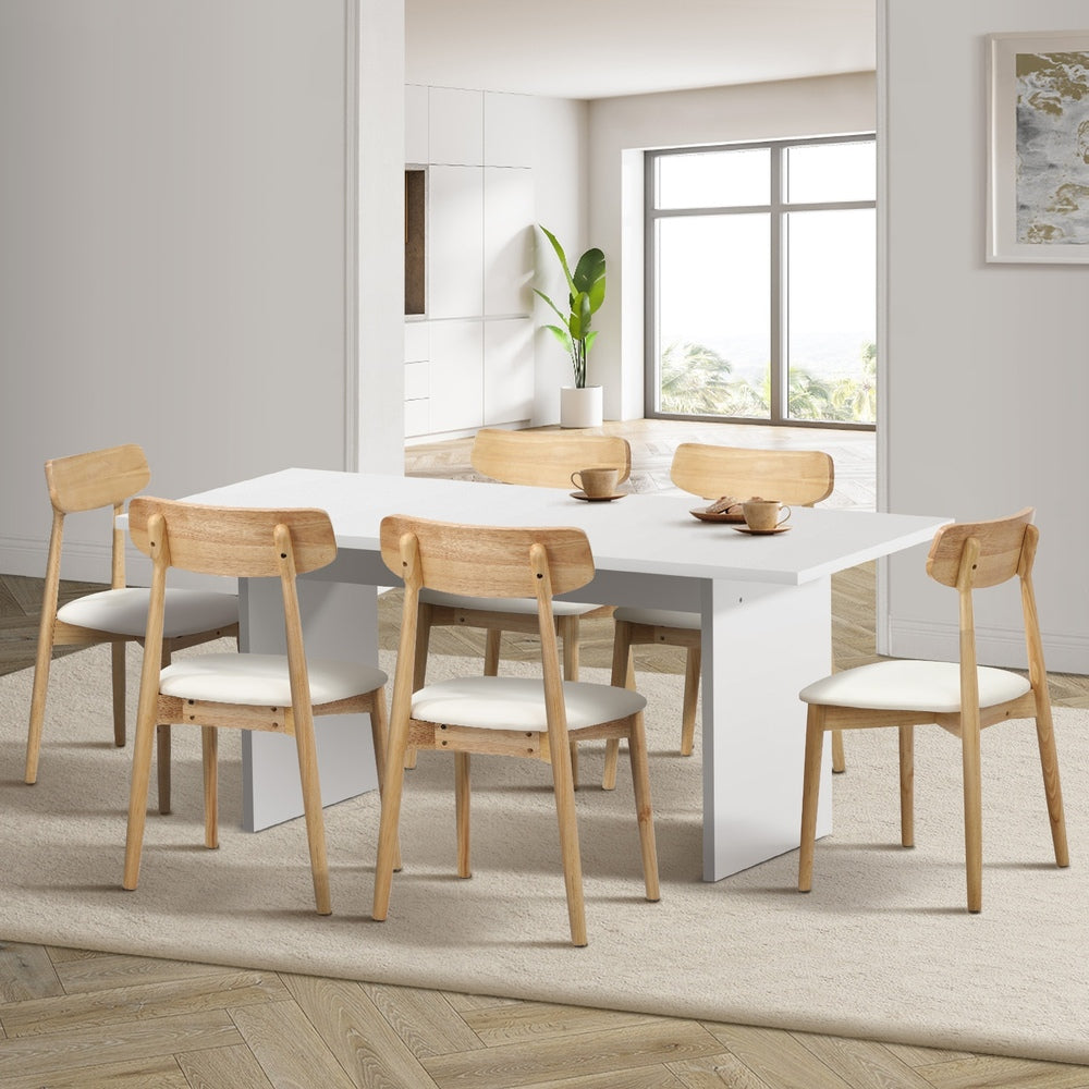 6-Seater Dining Table and Chairs Set Wooden Black & White for Kitchen or Dining Room