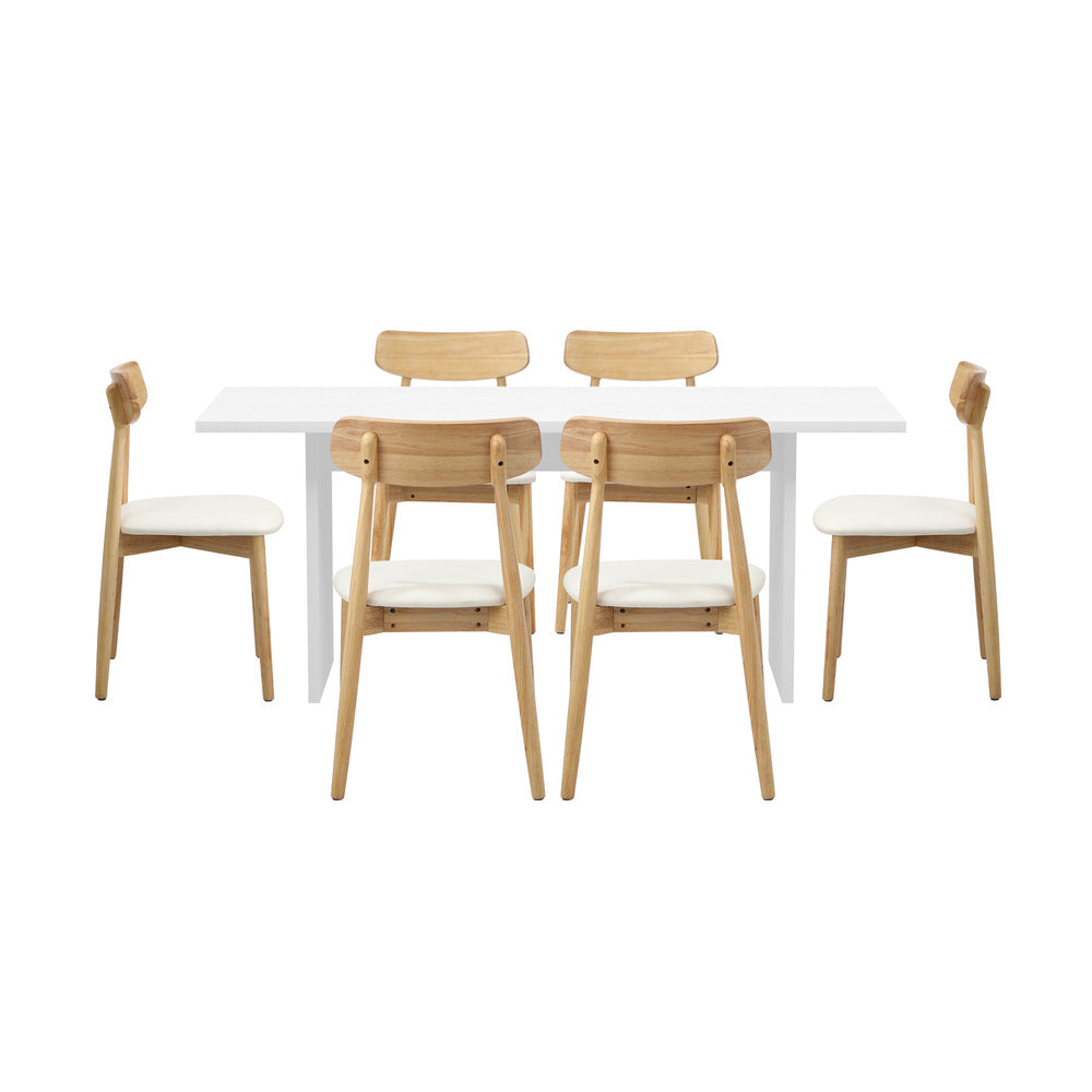 6-Seater Dining Table and Chairs Set Wooden Black & White for Kitchen or Dining Room