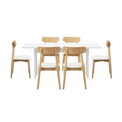 6-Seater Dining Table and Chairs Set Wooden Black & White for Kitchen or Dining Room