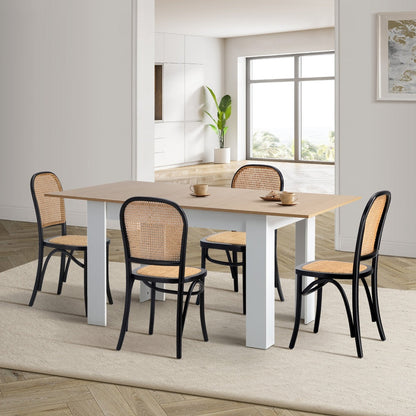 160cm Extendable Dining Table with 6PCS Chairs Rattan Natural