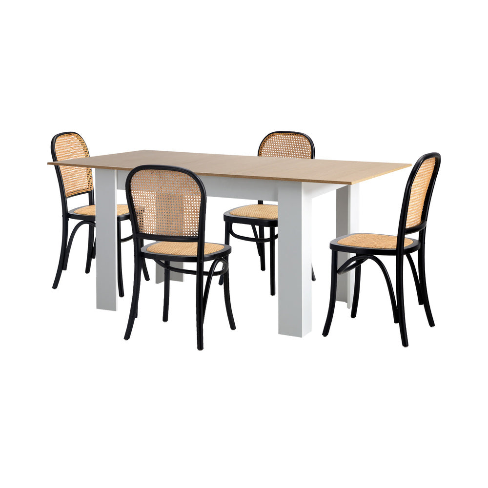 160cm Extendable Dining Table with 6PCS Chairs Rattan Natural