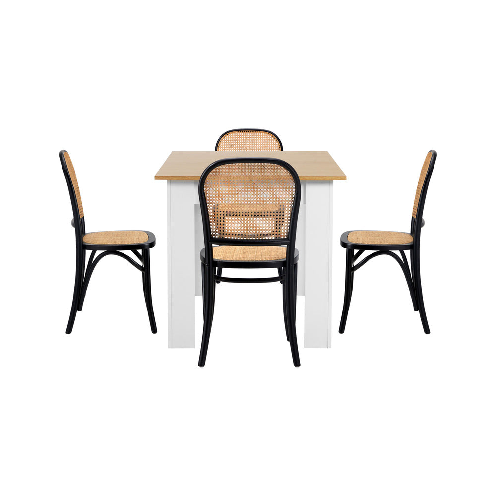 160cm Extendable Dining Table with 6PCS Chairs Rattan Natural