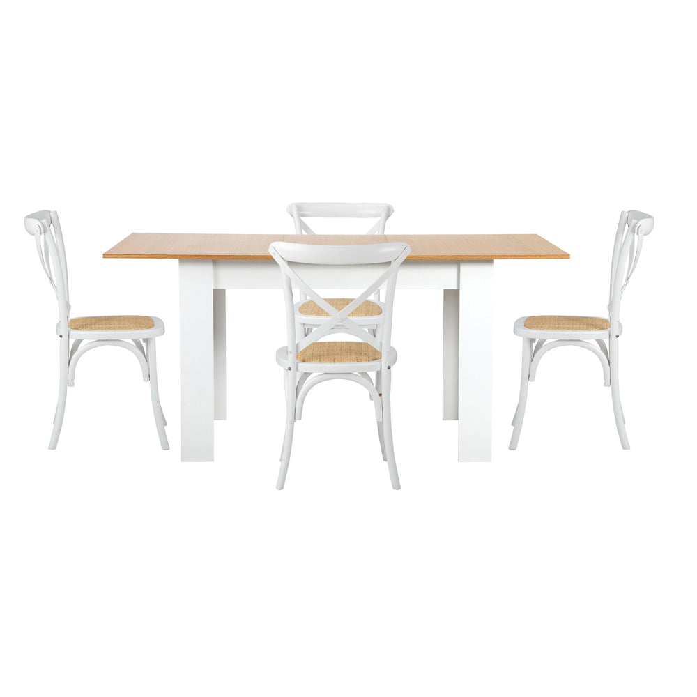 160cm Extendable Dining Table with 4PCS/6PCS Chairs Crossback White