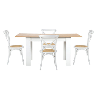 160cm Extendable Dining Table with 4PCS/6PCS Chairs Crossback White