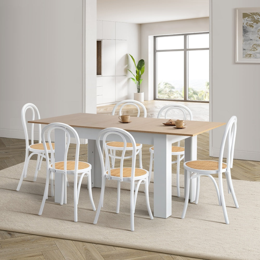 160cm Extendable Dining Table with 6PCS Crossback Chairs White