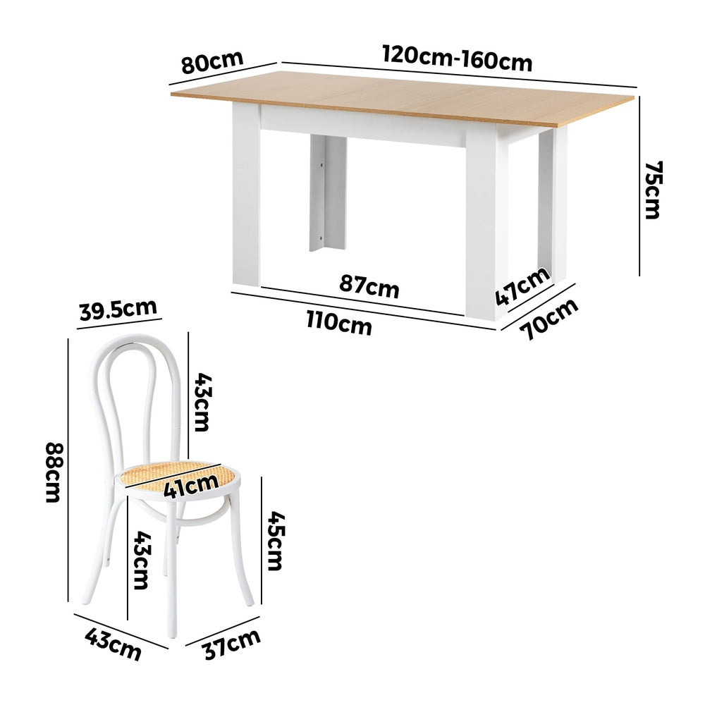 160cm Extendable Dining Table with 6PCS Crossback Chairs White