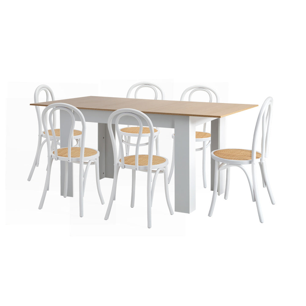 160cm Extendable Dining Table with 6PCS Crossback Chairs White