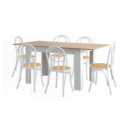 160cm Extendable Dining Table with 6PCS Crossback Chairs White