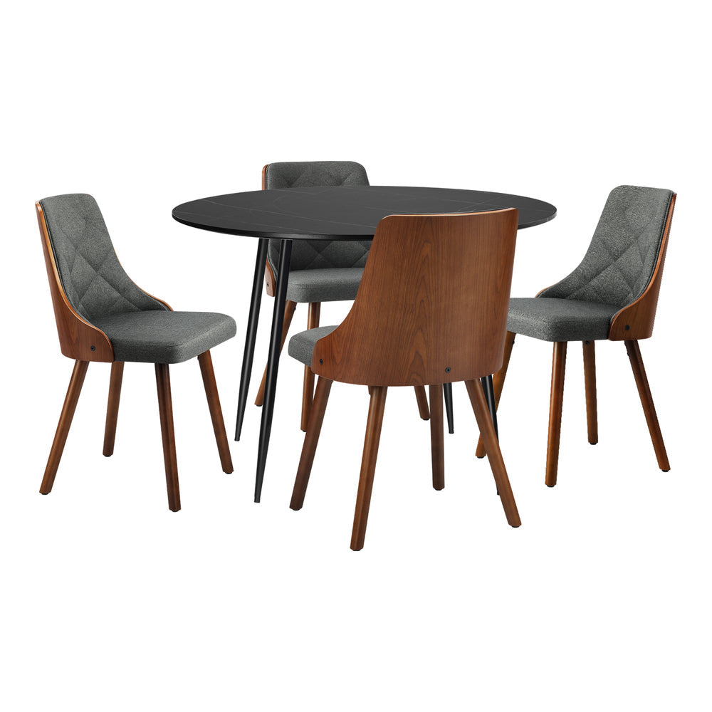110cm Round Dining Table with 4PCS Chairs Linen Grey