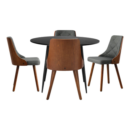 110cm Round Dining Table with 4 Chairs Leather Black