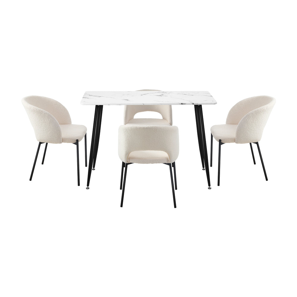 Rectangle Dining Table with 4PCS & 6PCS Sherpa White Chairs Modern Kitchen
