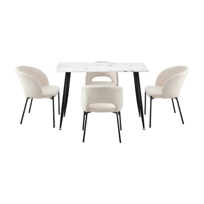 Rectangle Dining Table with 4PCS & 6PCS Sherpa White Chairs Modern Kitchen