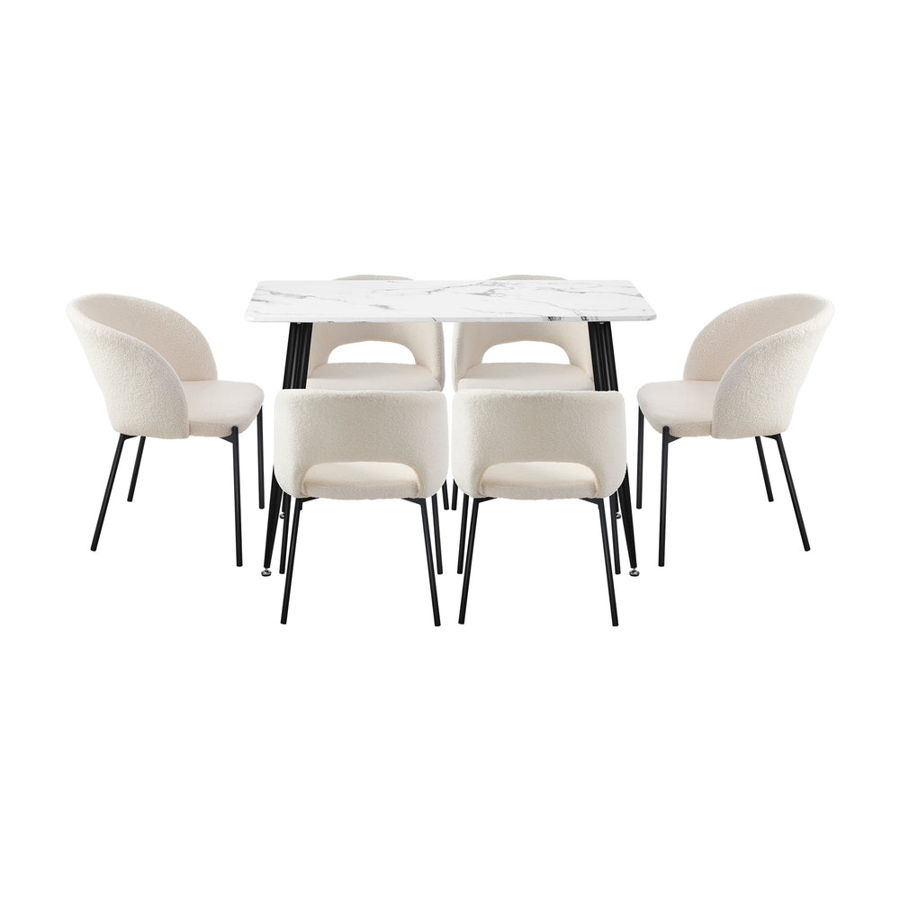 Rectangle Dining Table with 4PCS & 6PCS Sherpa White Chairs Modern Kitchen