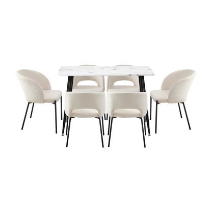 Rectangle Dining Table with 4PCS & 6PCS Sherpa White Chairs Modern Kitchen