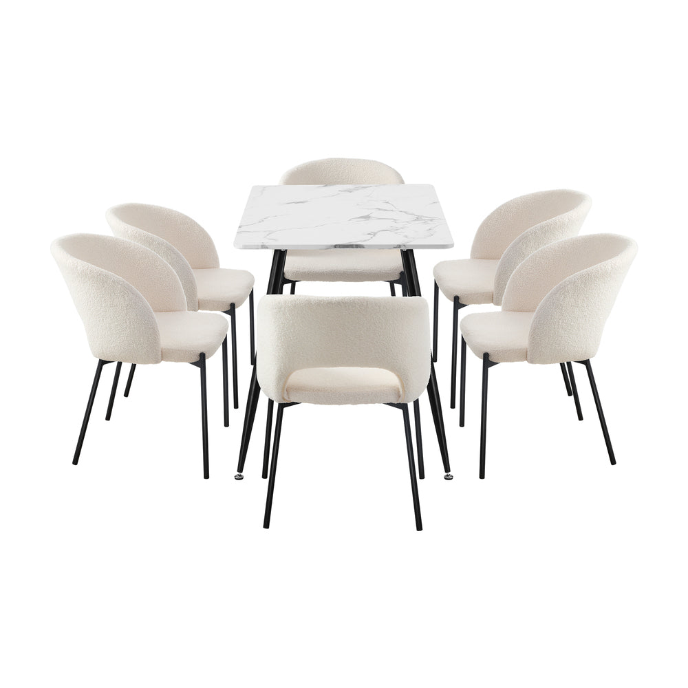 Rectangle Dining Table with 4PCS & 6PCS Sherpa White Chairs Modern Kitchen