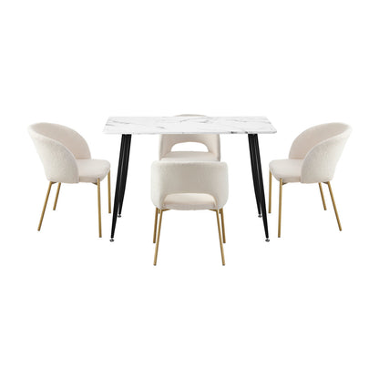 120cm Rectangle Dining Table with 4PCS Chairs Sherpa White