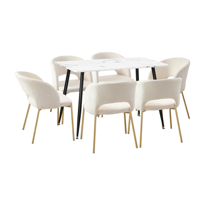 120cm Rectangle Dining Table with 6 Grey & Gold Fabric Chairs for Dining Room