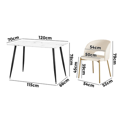 120cm Rectangle Dining Table with 6 Grey & Gold Fabric Chairs for Dining Room