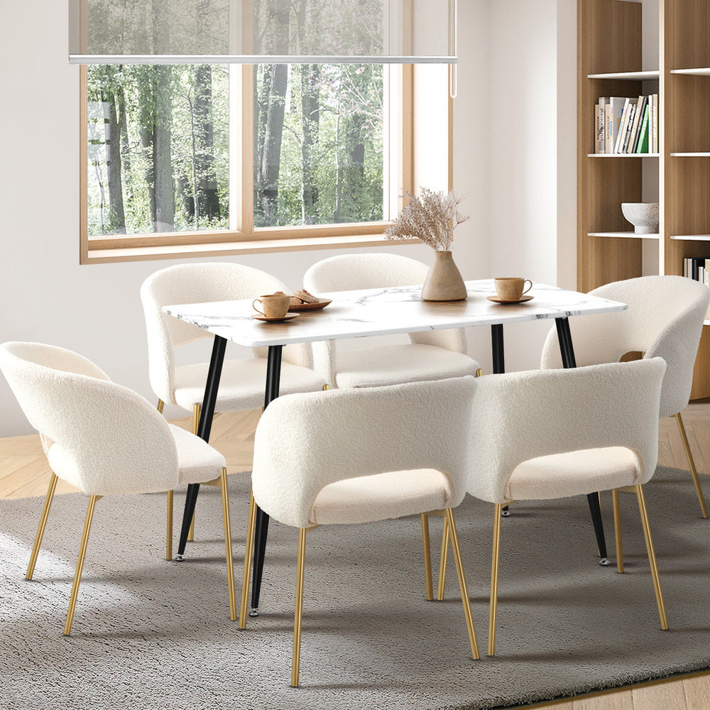 120cm Rectangle Dining Table with 6 Grey & Gold Fabric Chairs for Dining Room