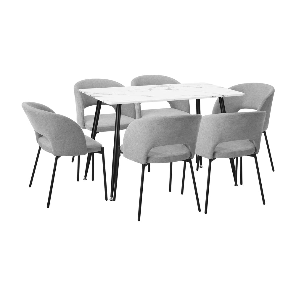 120cm Rectangle Dining Table with 6 Grey & Gold Fabric Chairs for Dining Room