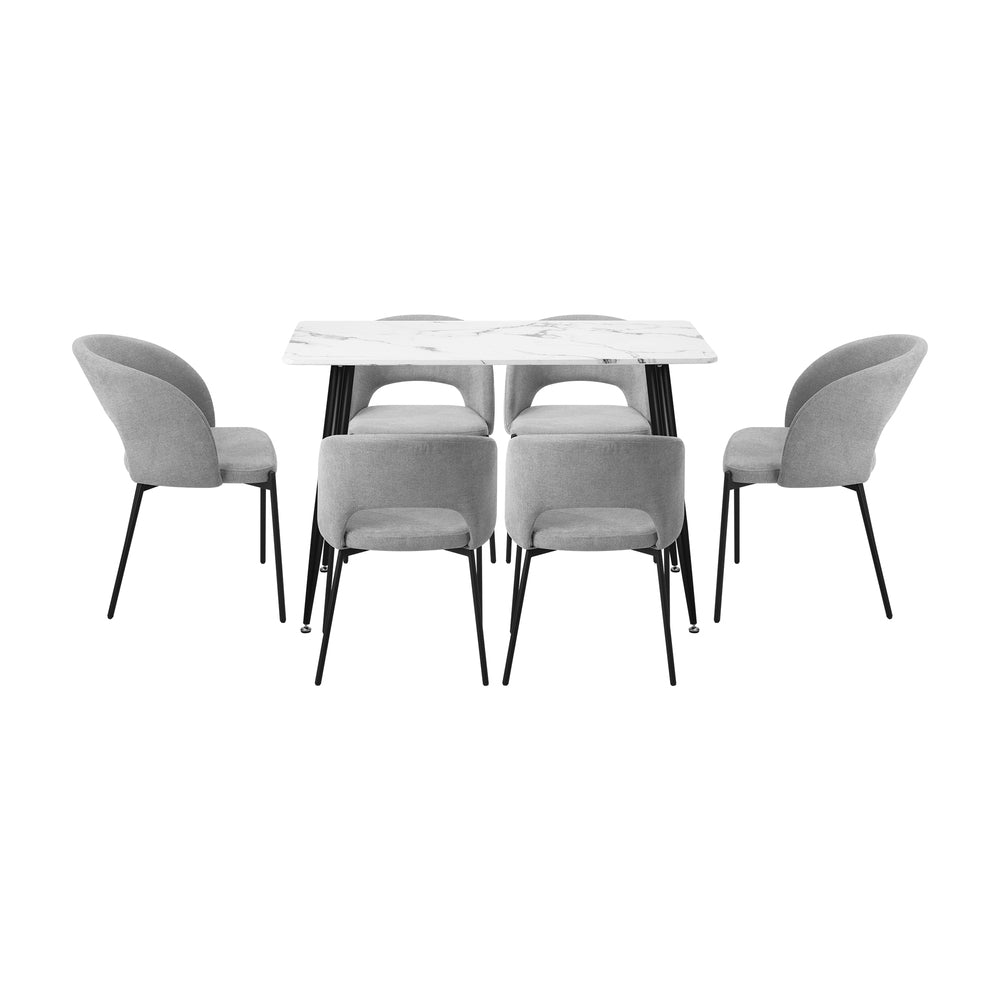 120cm Rectangle Dining Table with 6 Grey & Gold Fabric Chairs for Dining Room