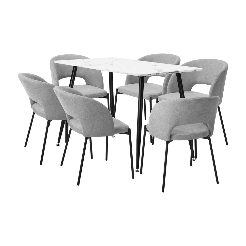 120cm Rectangle Dining Table with 6 Grey & Gold Fabric Chairs for Dining Room