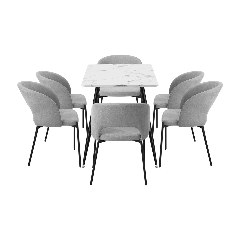 120cm Rectangle Dining Table with 6 Grey & Gold Fabric Chairs for Dining Room