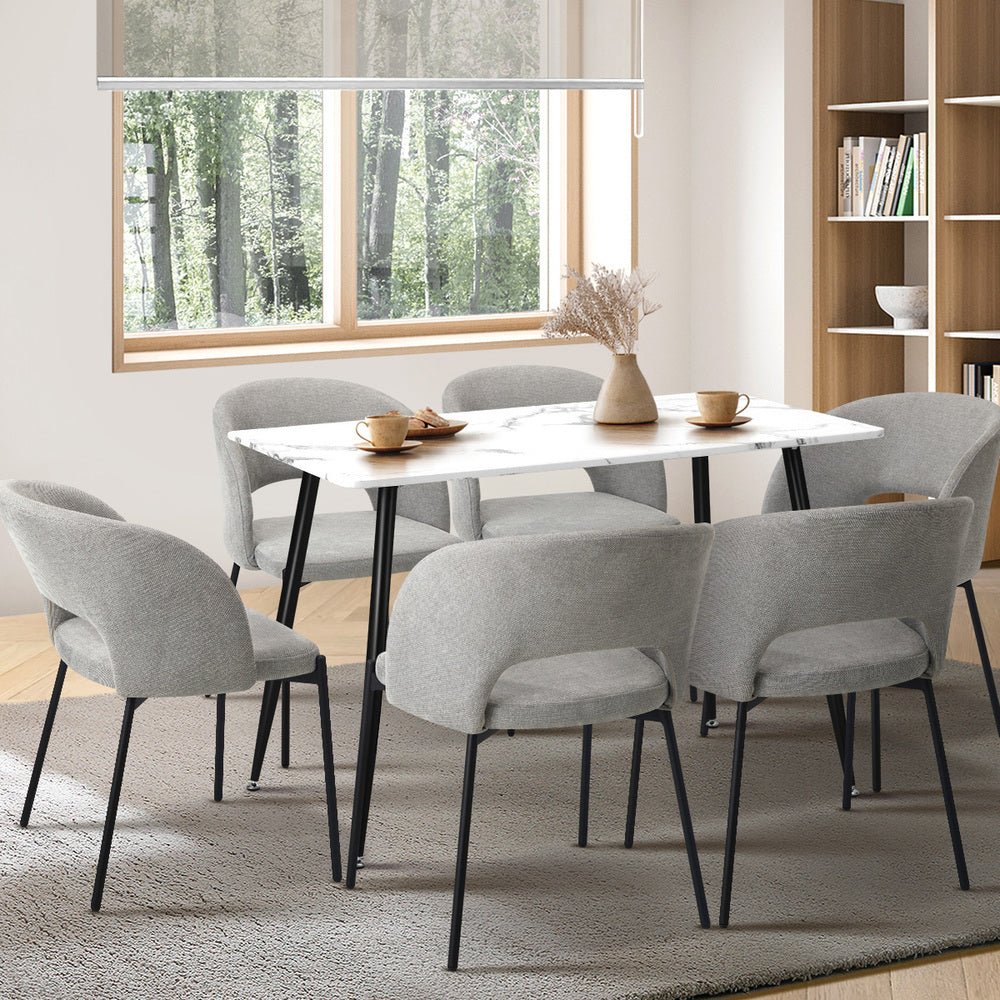 120cm Rectangle Dining Table with 6 Grey & Gold Fabric Chairs for Dining Room