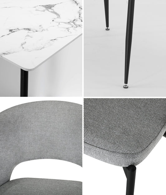 120cm Rectangle Dining Table with 6 Grey & Gold Fabric Chairs for Dining Room