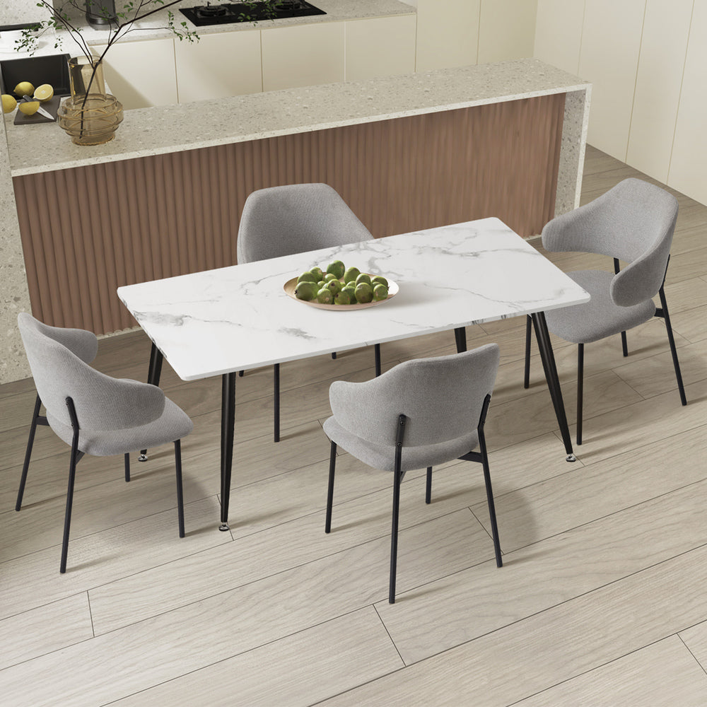 120cm Rectangle Dining Table with 4PCS Grey & White Fabric Chairs for Dining Room