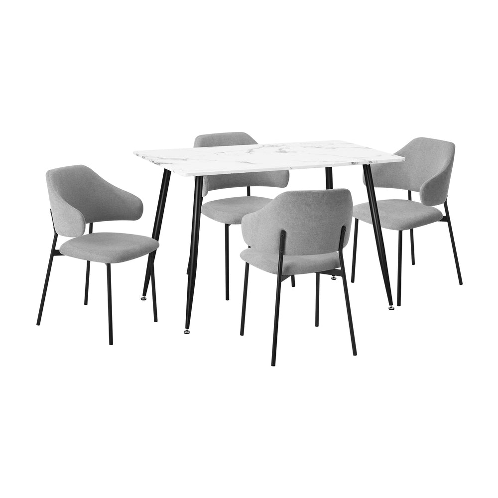 120cm Rectangle Dining Table with 4PCS Grey & White Fabric Chairs for Dining Room