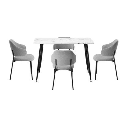 120cm Rectangle Dining Table with 4PCS Grey & White Fabric Chairs for Dining Room