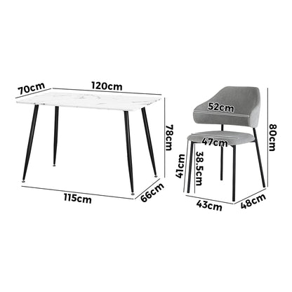120cm Rectangle Dining Table with 4PCS Grey & White Fabric Chairs for Dining Room
