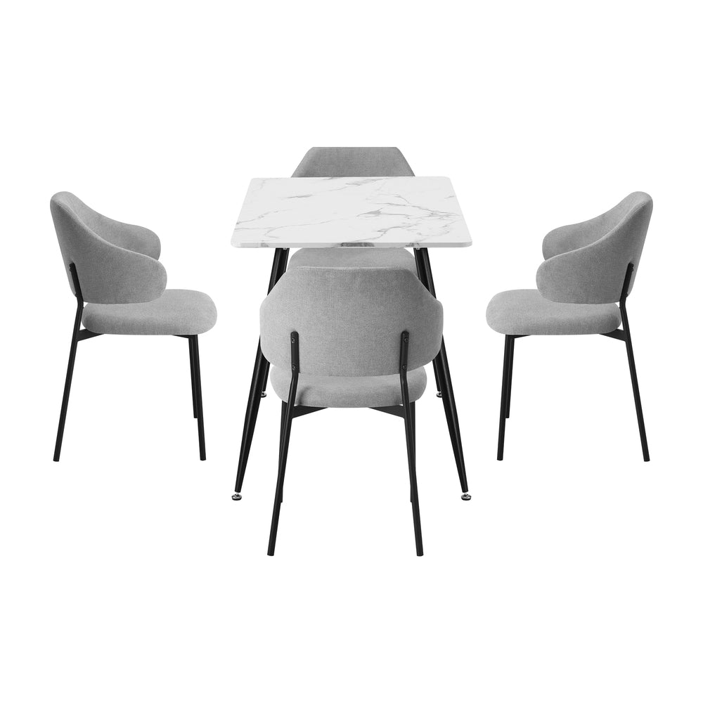 120cm Rectangle Dining Table with 4PCS Grey & White Fabric Chairs for Dining Room