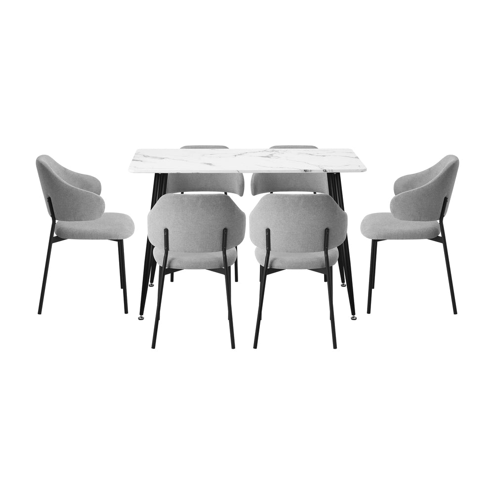120cm Rectangle Dining Table Set with 6 Sherpa White & Grey Chairs for Dining