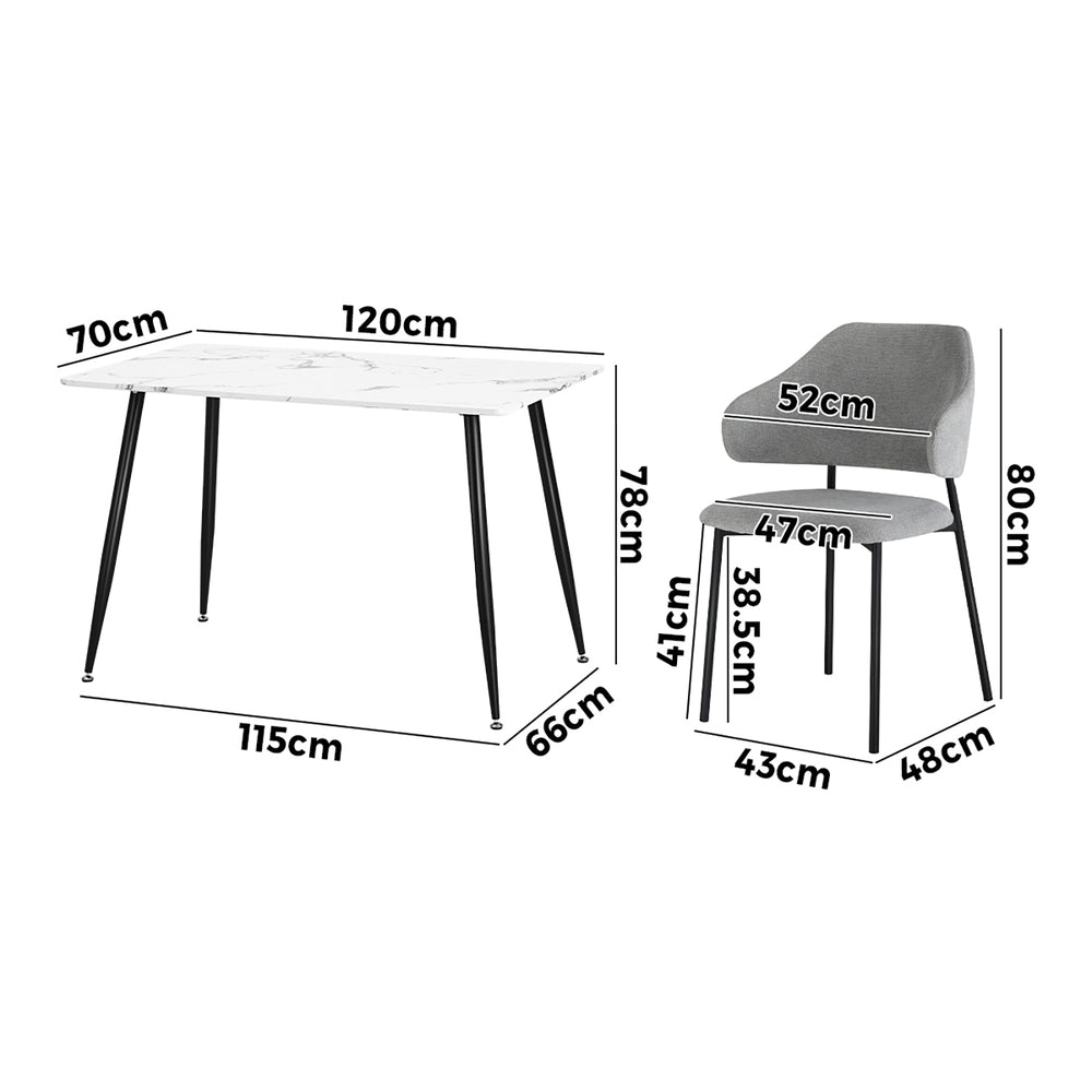 120cm Rectangle Dining Table Set with 6 Sherpa White & Grey Chairs for Dining